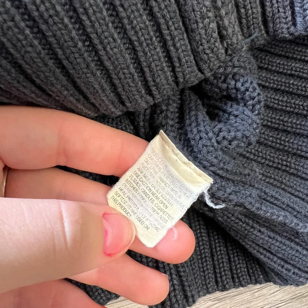 LL Bean Cardigan Sweater Girls M 10/12 Gray Cable Knit Full Zip Mock‎ Neck AE39